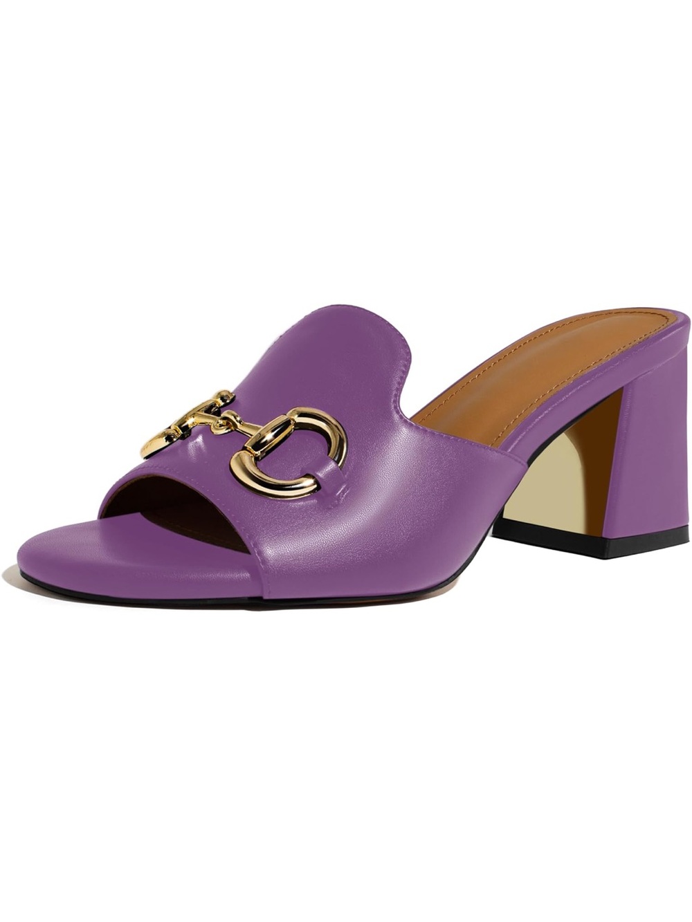 anteikira Women's Square Open Toe Buckle Sandals Slip On High Chunky Block Heel